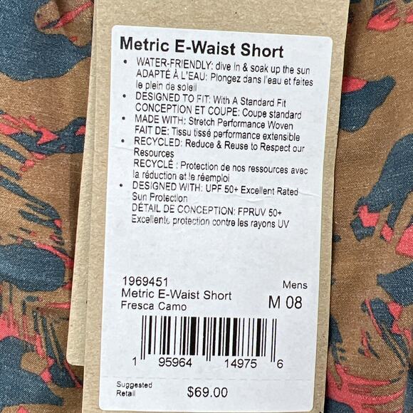 PrAna M Metric E-Waist Zip Swim Trunks Fresca Camo 8” inseam 30” Waist - Picture 7 of 12